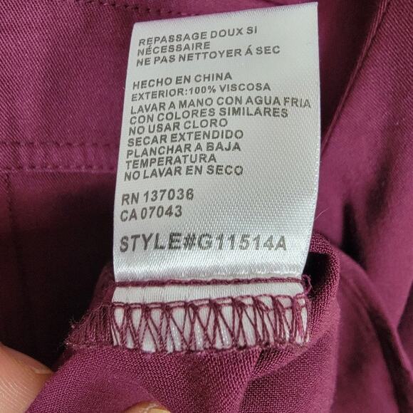 ETHEREAL by PAPER CRANE Anthropologie Wine Red Rayon Button Up Shirt - S - Picture 7 of 8